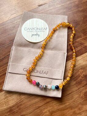 CanyonLeaf - Raw Honey Baltic Amber + CHAKRA Crystals || Child Necklace